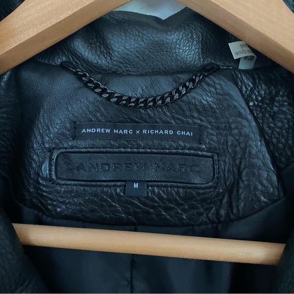 Andrew Marc x Richard Chai Black Leather Baby Calf Hair Moto Jacket Medium - Picture 2 of 8